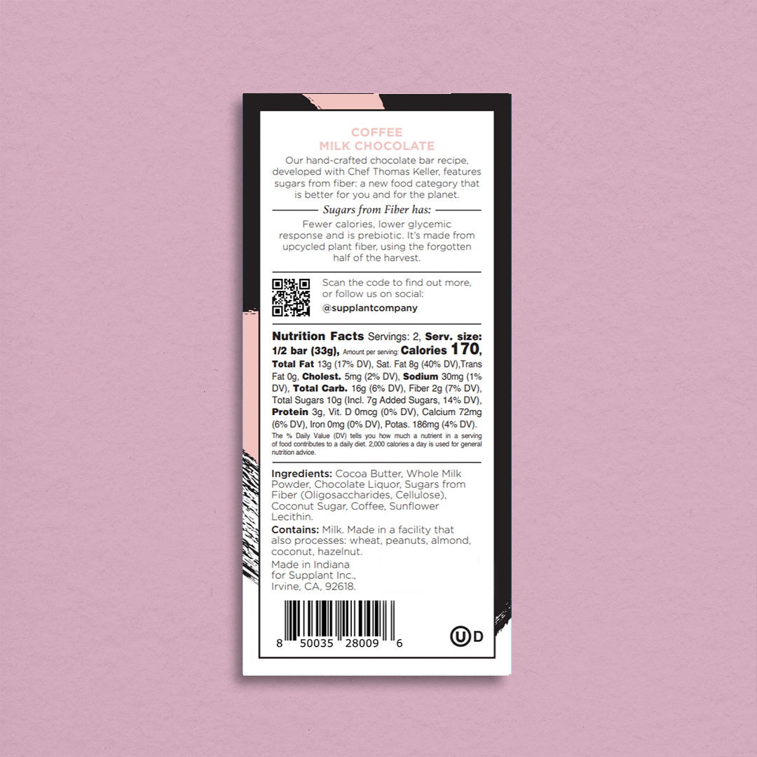 back of coffee milk chocolate bar on pink background