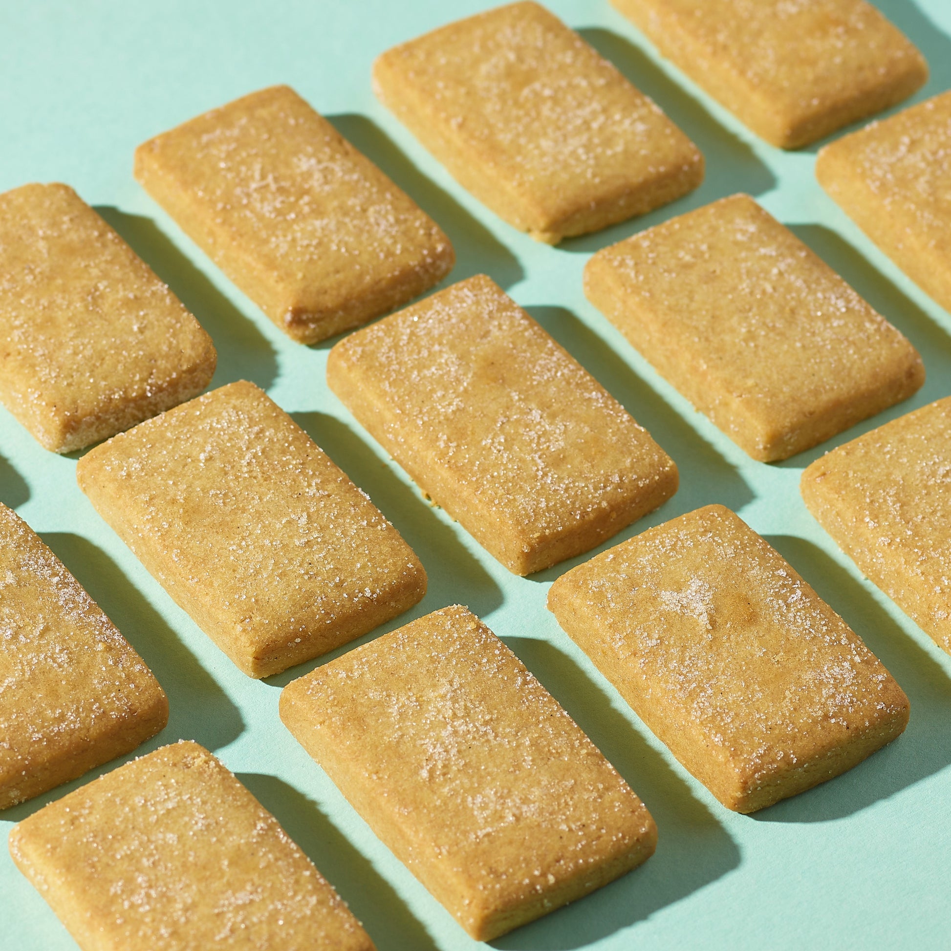 shortbread laid out on green background