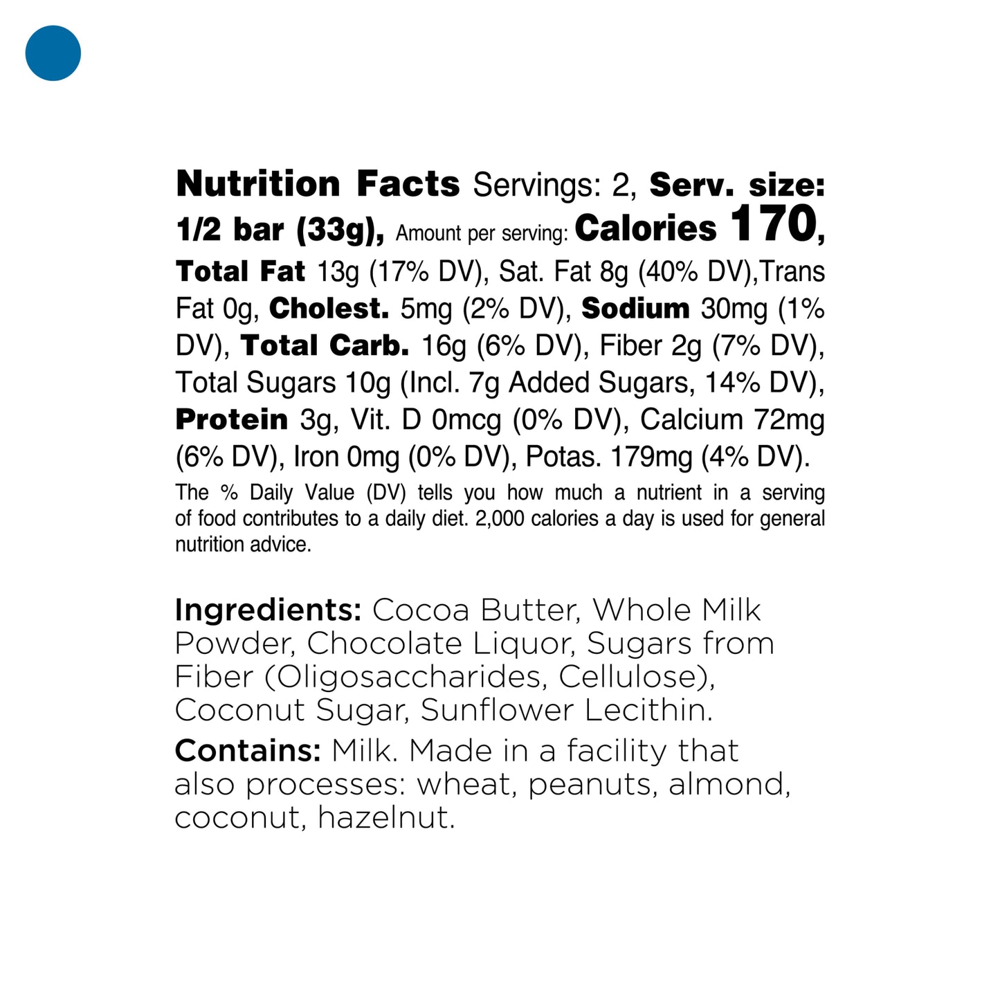 nutritional values of supplant milk chocolate
