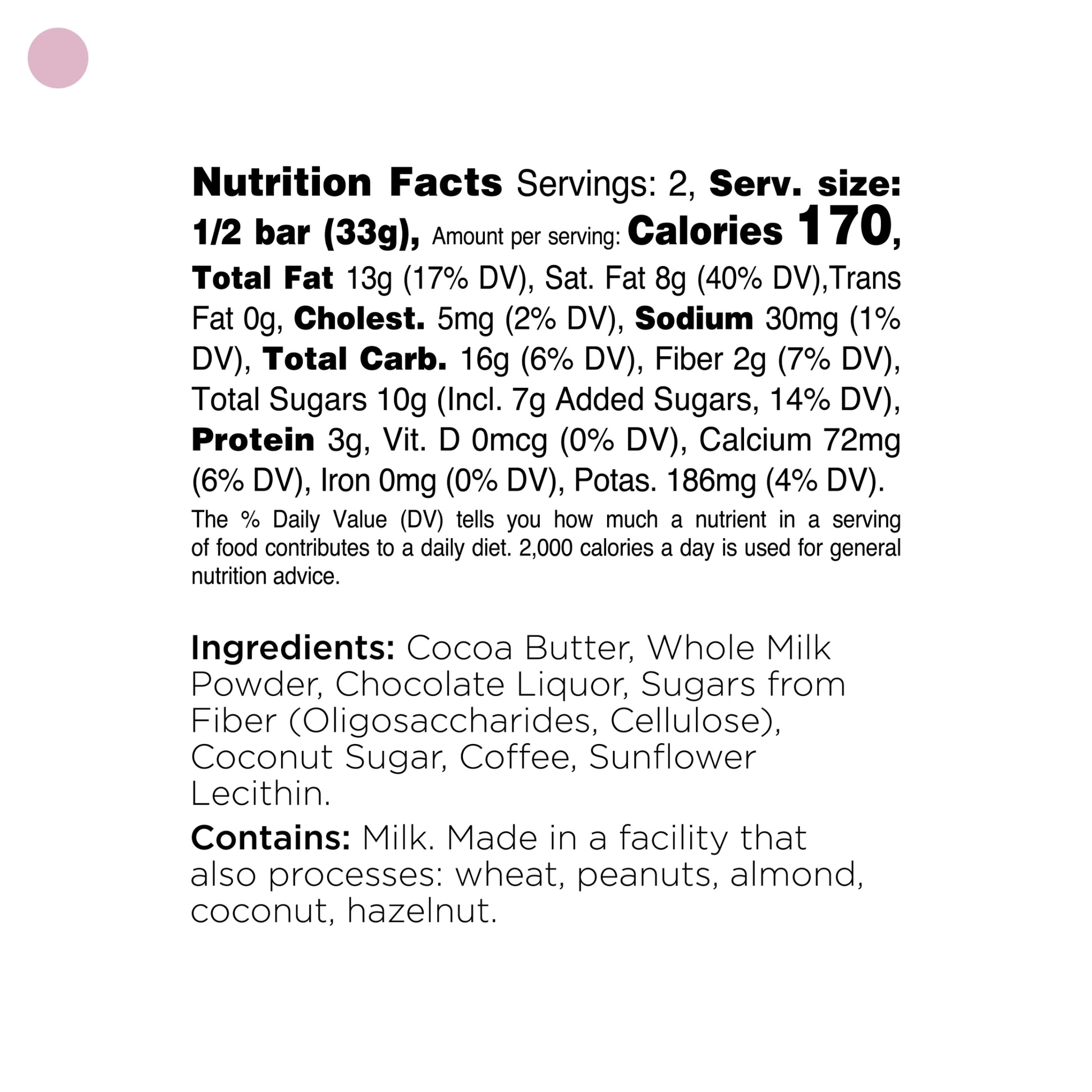 Nutritional values of Supplant Coffee Milk Chocolate Bar