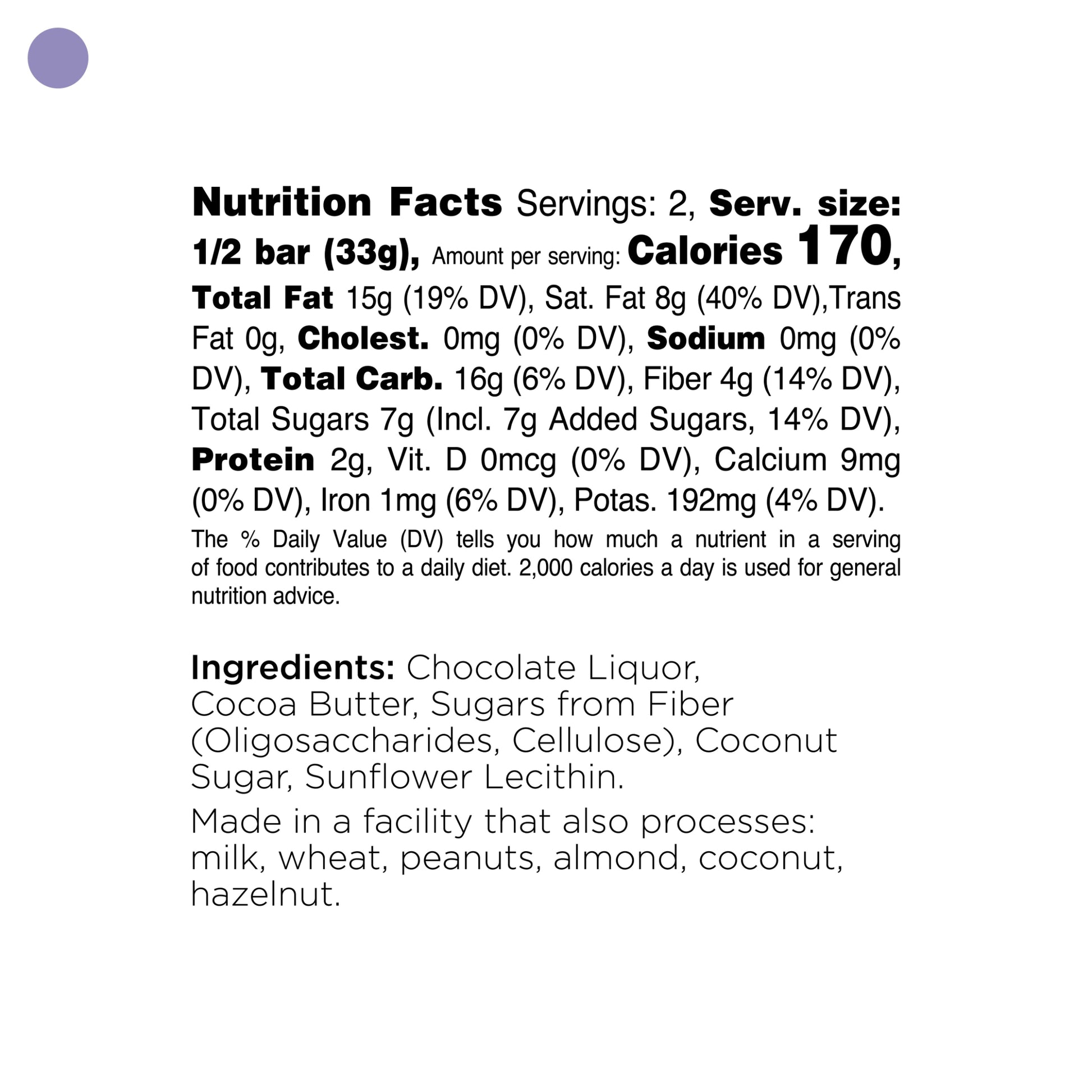 nutritional values dark chocolate bar